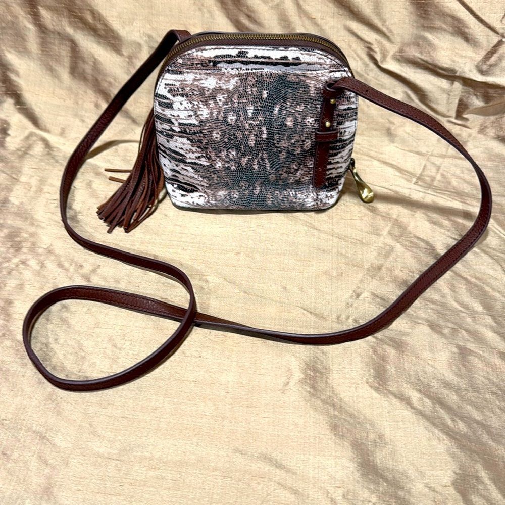 Hobo Alligator White Brown Black With Tassel Crossbody